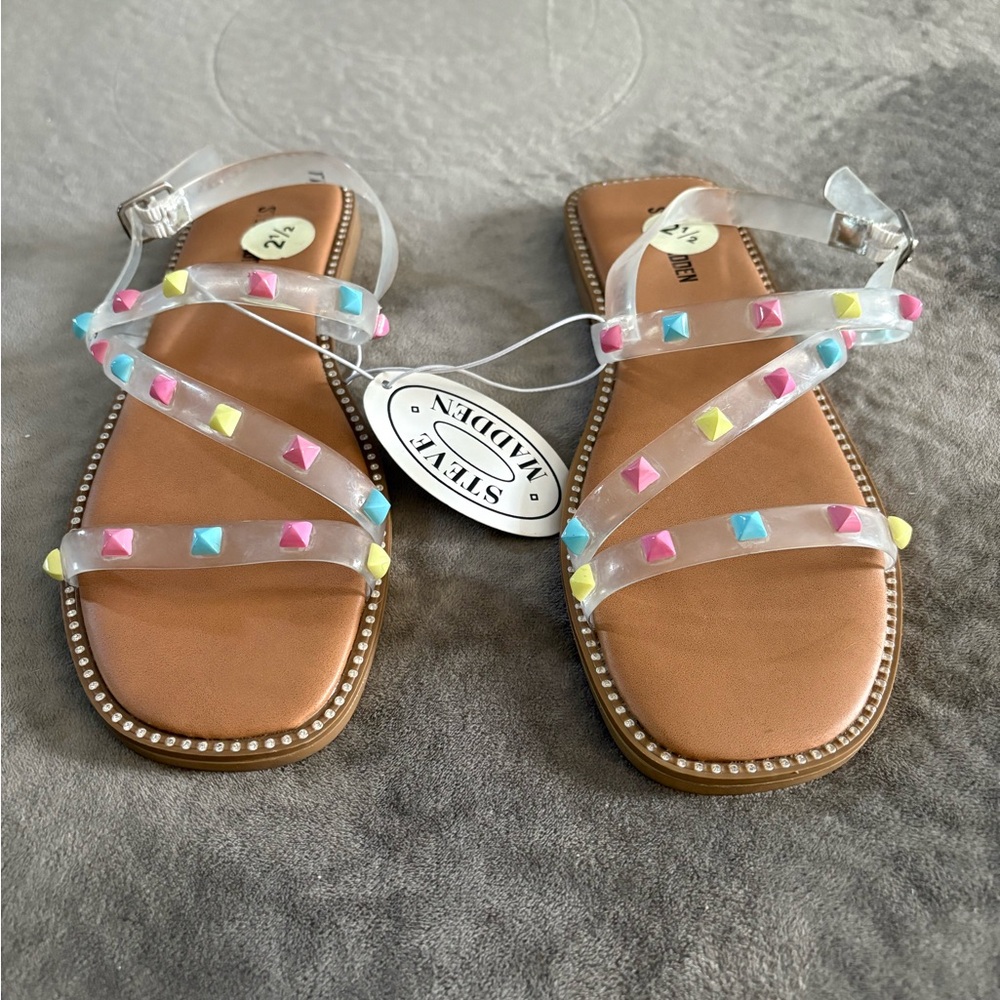 Steve Madden Pink and Blue Sandals with Beaded Straps